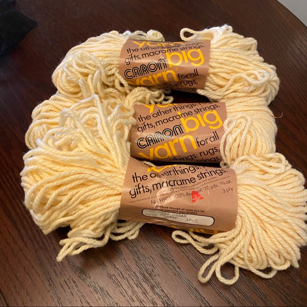 Vintage Caron Heavy Rug Yarn Cream 3 skeins